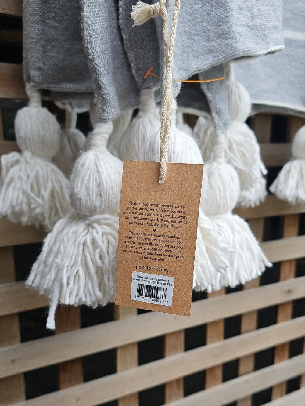 Gray Striped Tassel Queen Pom Pom  Blanket - Picture 9 of 9